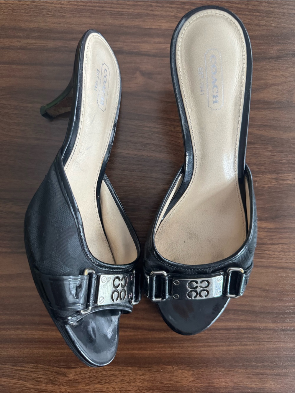 Coach Black Open-Toe Logo Buckle Slide Mules